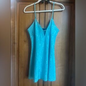 Teal flowy 2000s y2k top with flower design size medium